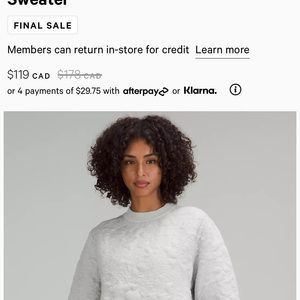 BRAND NEW WOTH TAGS Lululemon Jacquard Multi-Texture
Crew Neck Sweater